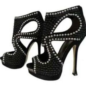 BEBE Cassandra Studded Booties Black/Silver Sz8